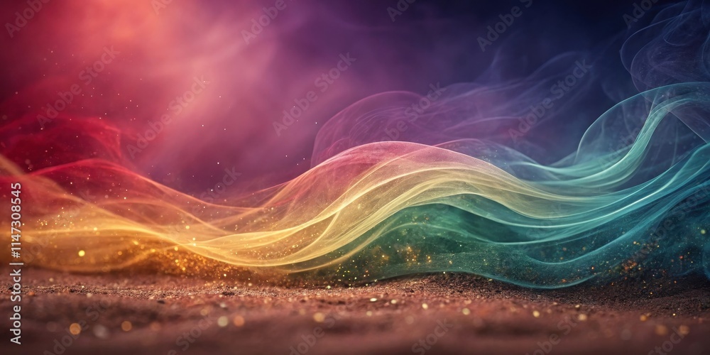 Poster abstract swirling colors with glimmering dust on a dark background