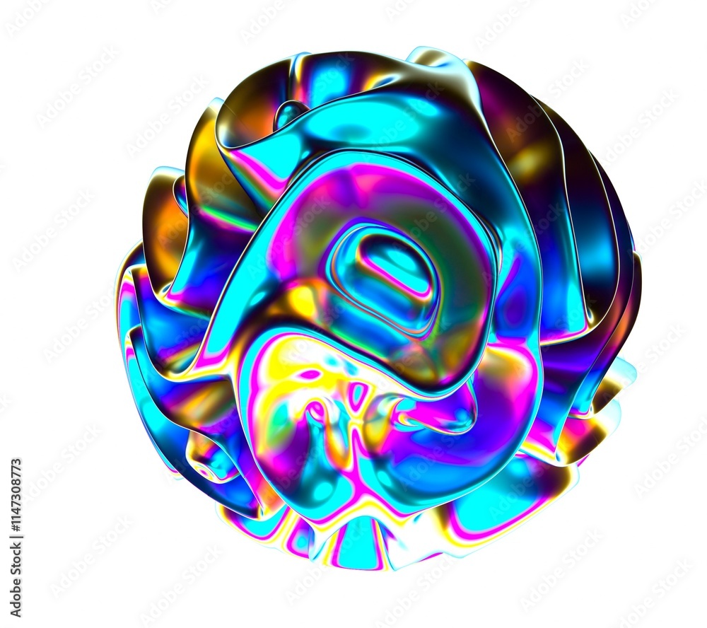 Aufkleber abstract futuristic 3d illustration of a amorphous sphere in holographic iridescent colors made and 
