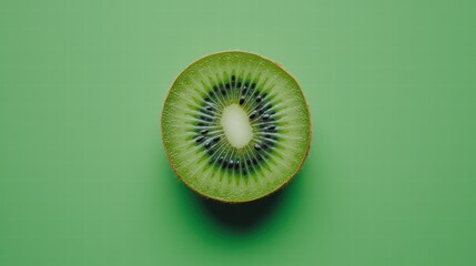 Freshly Cut Kiwi on Vibrant Green Background for Healthy Lifestyle