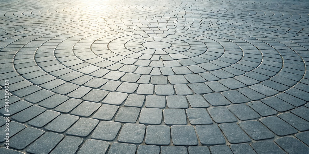 Poster a circular pattern of gray paving stones, arranged in concentric rings, receding into the distance w