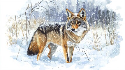 Fototapeta premium Gray Wolf in Winter Wonderland Snowy Landscape