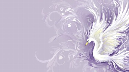 Elegant White Swan with Flowing Feathers on Soft Purple Background