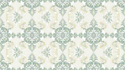 Fototapeta premium Elegant and intricate seamless damask wallpaper design in gold and white hues, pattern, classic, repeat