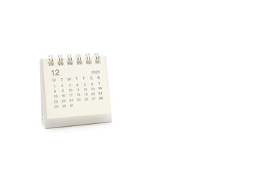 Simple desk calendar for DECEMBER 2025 isolated on white background. Calendar concept with copy space. 2025 DEC calendar.