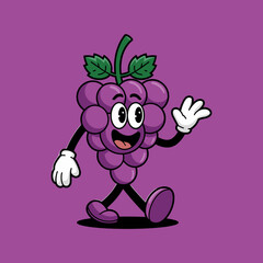 Cartoon Grape Character Waving