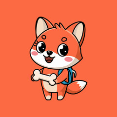 Playful Cartoon Fox Character with Bone