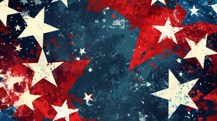 Vintage americana background featuring red, white, and blue starburst design, ideal for patriotic themes and festive celebrations. Starburst. Illustration