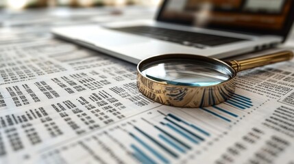 Financial Analysis Concept with Magnifying Glass. Generative AI