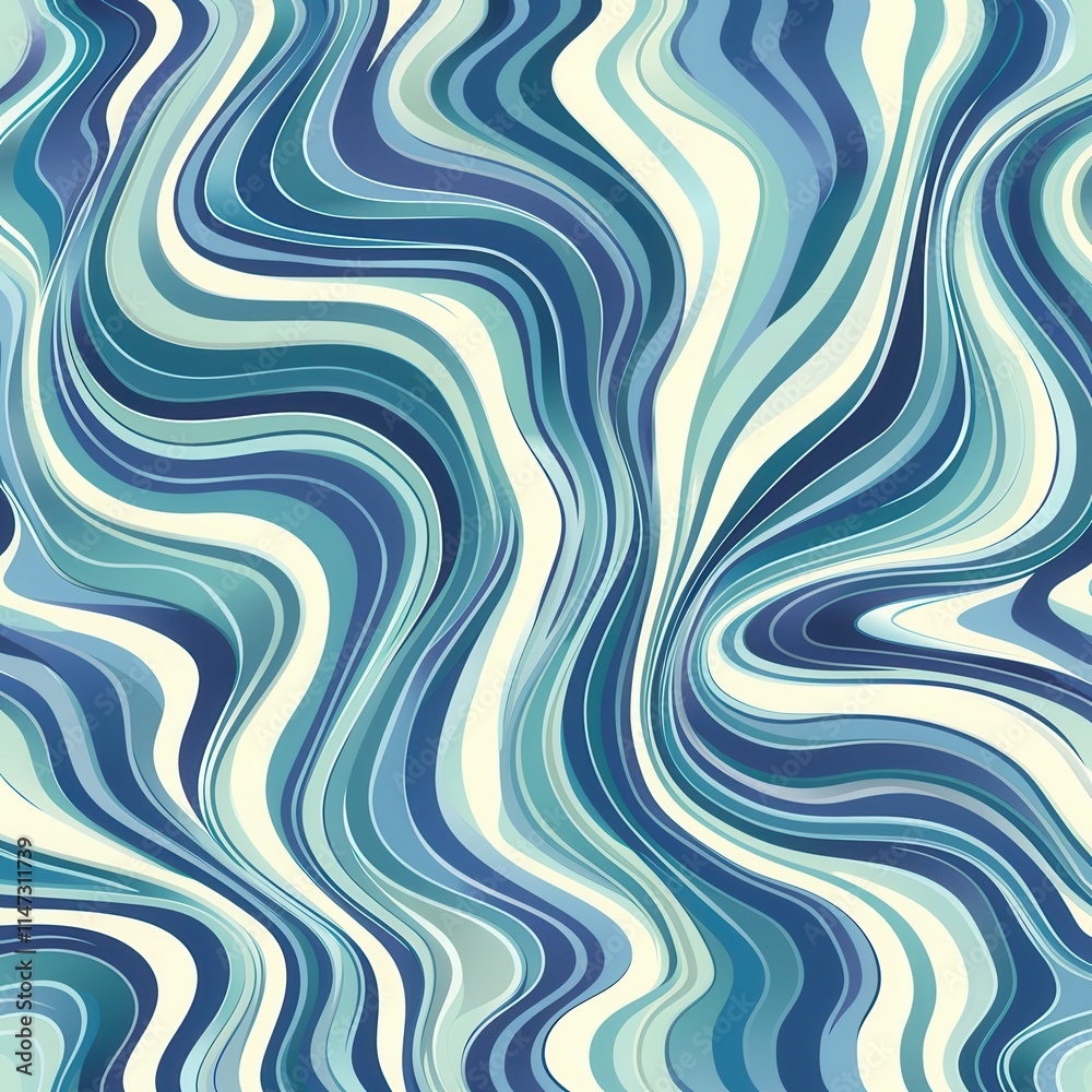 Poster Colorful abstract wavy pattern showcasing a blend of blue and green shades in a fluid design. Generative AI