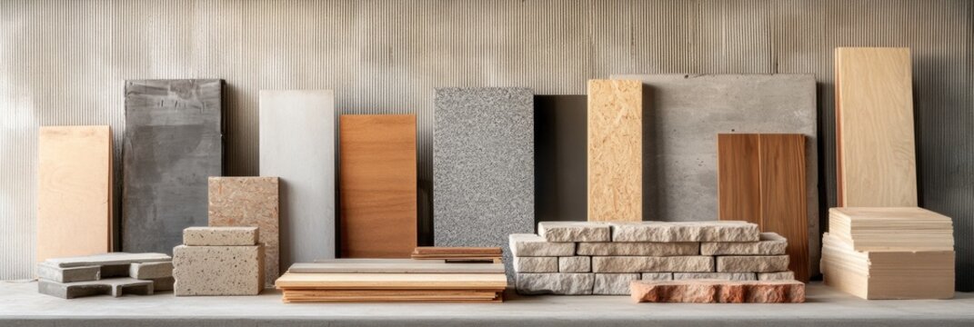 Collection of construction materials showcasing various textures and colors on a neutral background for design inspiration. Generative AI