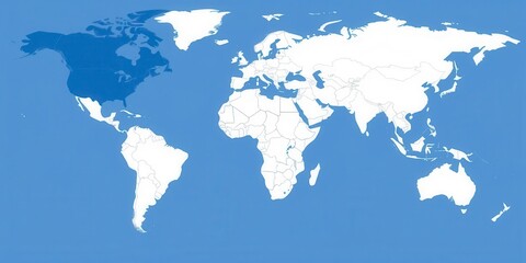 World political map in blue and white colors, with clearly defined borders and countries, global, borders