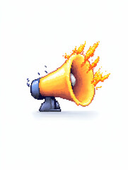 Pixel Art Flaming Megaphone Announcement, Digital Marketing, White Background.