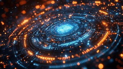 Futuristic Digital Data Network with Holographic Light Effects. Generative AI