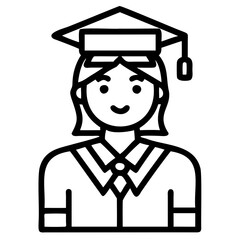High-Quality Black Line Art Vector illustration with Cap and Gown Student Icon Collection
