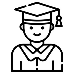 High-Quality Black Line Art Vector illustration with Cap and Gown Student Icon Collection