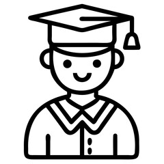 Graduate Student Icon with Cap and Gown Outline Vector illustration for Education Designs