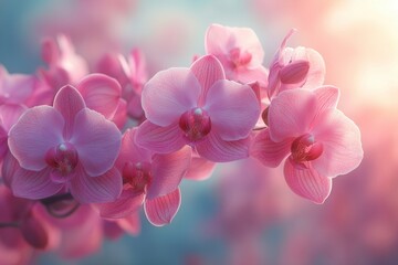 A close-up of delicate pink orchids against a soft, blurred background.