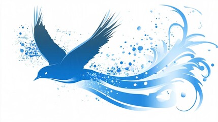 Peaceful Dove Silhouette Vector Illustration Flying Over Blue Sea