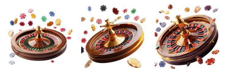 Roulette Wheels and Gems on Dark Background Isolated on transparent background