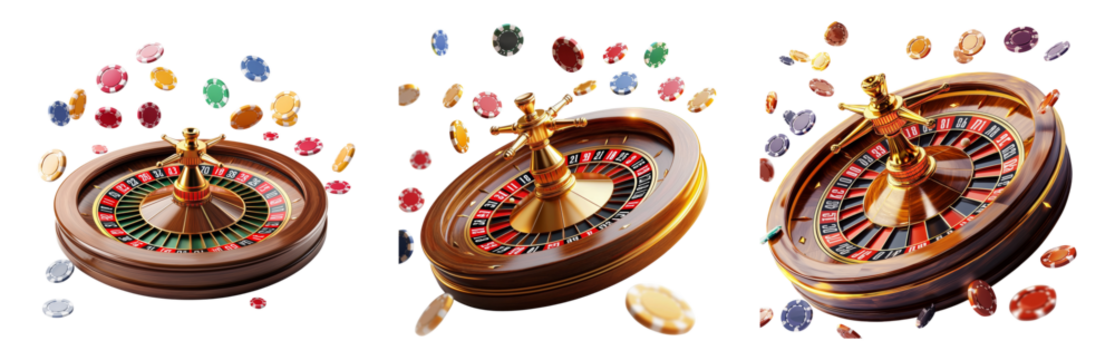 Roulette Wheels and Gems on Dark Background Isolated on transparent background