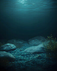 Obraz premium Underwater Rocks, Pebbles, and Aquatic Plants