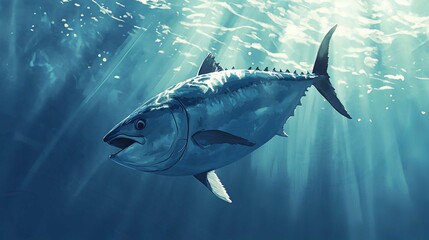 Naklejka premium Majestic Shark Swimming Among Tropical Reef Marine Life in the Caribbean Ocean