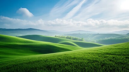 Fototapeta premium Tuscany Landscape, Rolling Hills, Green Meadow, Nature