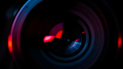 Close up Camera lens reflections, objective, concept of photographer camera.