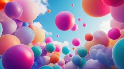 Multicolored flying balloons with matte textures and smooth gradient transitions, scattered for a fun and lively children's play area design