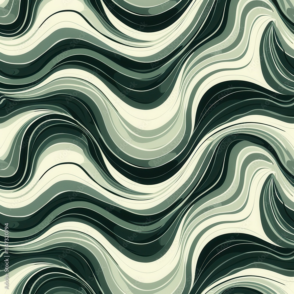 Poster Flowing abstract pattern with shades of green and white creating a modern design and artistic vibe. Generative AI