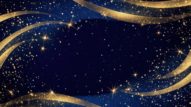 Sophisticated royal blue and gold graphic background with glittering stars and elegant borders, suitable for wedding entertainment and invitations