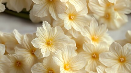 Fototapeta premium Creamy Delicate Flowers: Close-up view of a cluster of soft, pale yellow flowers with subtle texture and light. The image evokes feelings of serenity and gentleness.