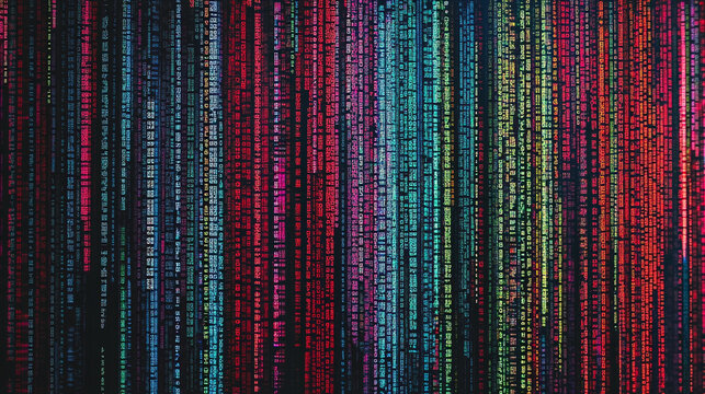 Colorful digital code streams reflecting technological innovation and creativity.  
