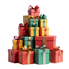 Fototapeta premium Colorful gift boxes with ribbons or A stack of wrapped presents for a festive occasion