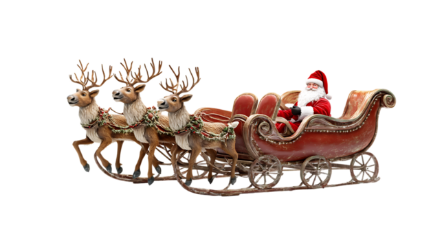 A jolly santa claus sleigh isolated on white background - Powered by Adobe