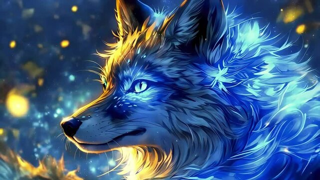 Animal A majestic  wolf with anime-inspired eyes and fur patterns