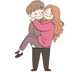 Illustration of Couple Embracing Joyfully.A Romantic Gesture for International Hug Day vector illustration on white background