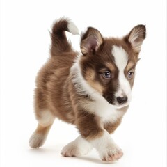 Obraz premium A playful puppy chasing its tail, isolated in white, white background