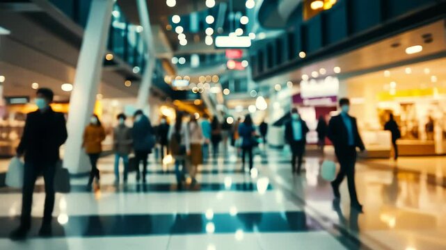 Abstract blurred photo of many people shopping inside department store or modern  shopping mall. Urban lifestyle and black Friday shopping, motion, speed, blurred, group, city, modern
