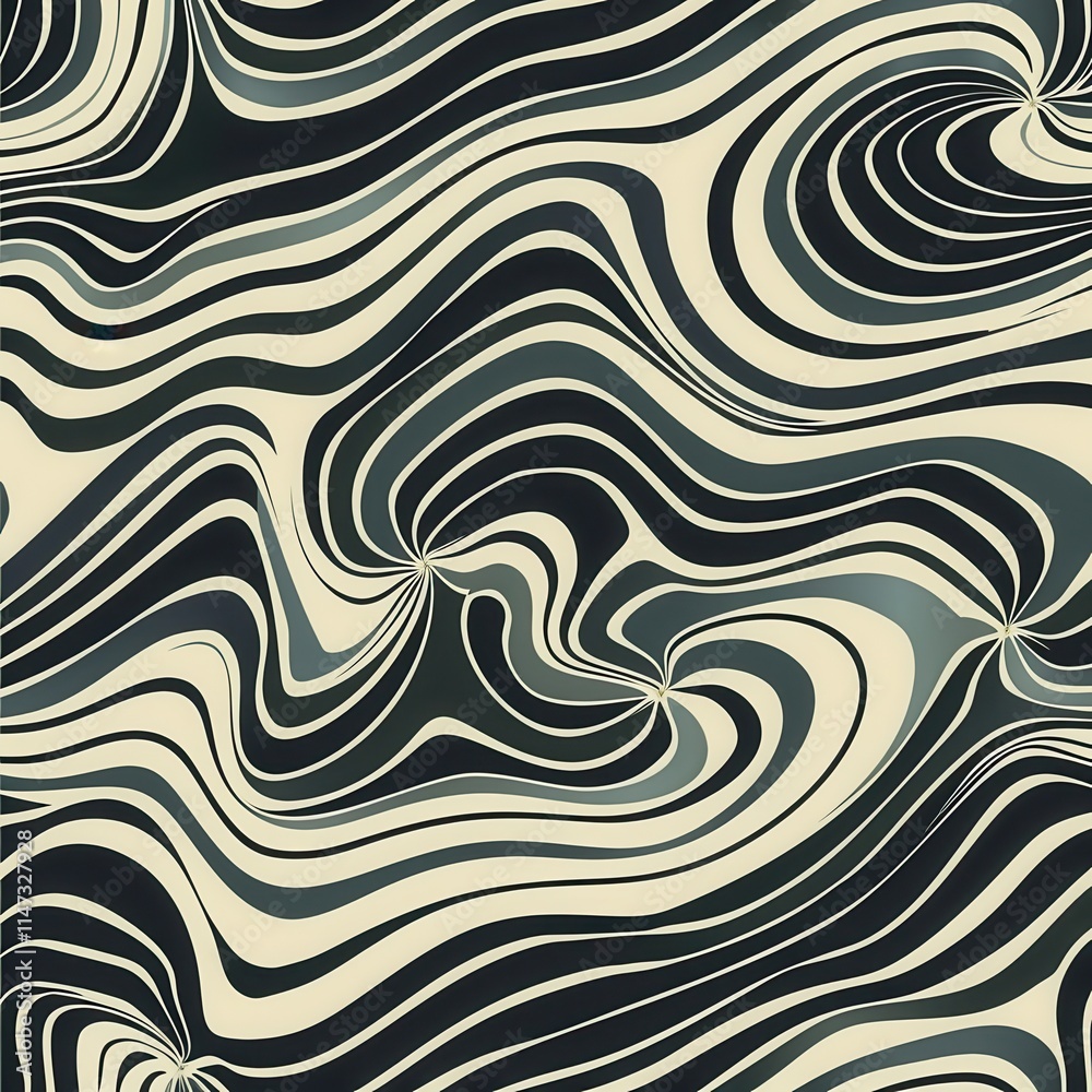 Aufkleber colorful abstract pattern featuring swirling lines and shapes in black and cream tones. generative a