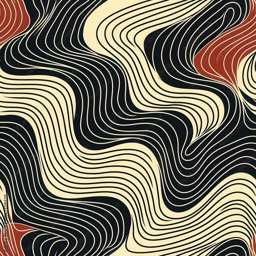 Leinwandbilder wavy abstract pattern in contrasting colors featuring fluid lines and organic shapes. generative ai