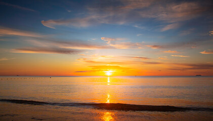 Beautiful sunset at Phra Ae beach or long beach in Koh Lanta, Krabi Province, Thailand.