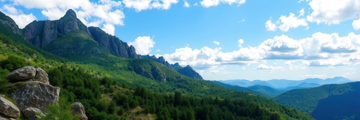 Fototapeta premium A stunning image of vibrant mountains showcasing the beauty of nature, picturesque, rocky, greenery