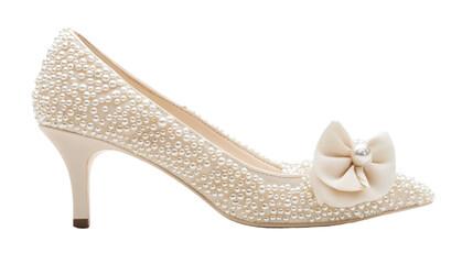 Obraz premium Elegant White High Heel Shoe Decorated with Pearls and a Bow for Bridal or Formal Occasions