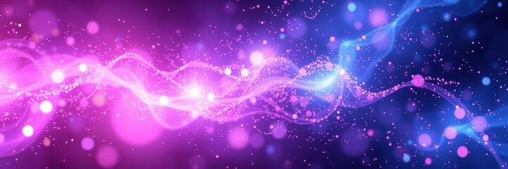 Fototapeta premium Glowing magical particles floating in motion on a dark background, design, supernatural, glow