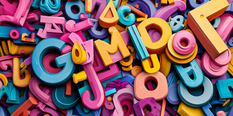 Fototapeta premium 3D letters, vibrant colors, bold and dynamic typography, generative AI