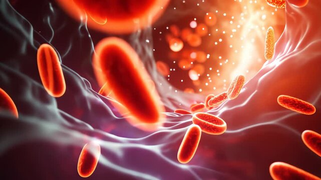 microbiology, Fat hyperlipidemia or arteriosclerosis hemoglobin red blood vessel cell micro microscope inside interior human body. Embolism and cholesterol and intestinal tumors
