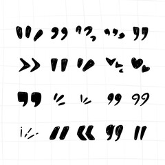 hand drawn collection of doodle quotation mark for quote text in fun and quirky style