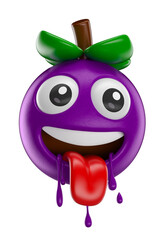 Acai Berry Character With Tongue Out Cartoon 3D Render with transparent background

