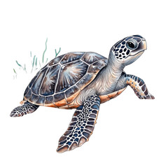 Fototapeta premium Detailed Illustration of a Hawksbill Turtle Swimming Gracefully Through Clear Tropical Waters